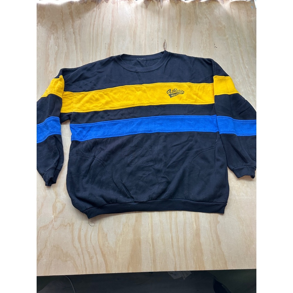 Vintage Dunlop Athletic Colorblock Sweatshirt Black Yellow Blue Mens XL